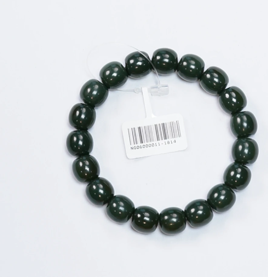 【吉玉0011-1814】新疆和田玉手串青玉山改子10.5x11mm