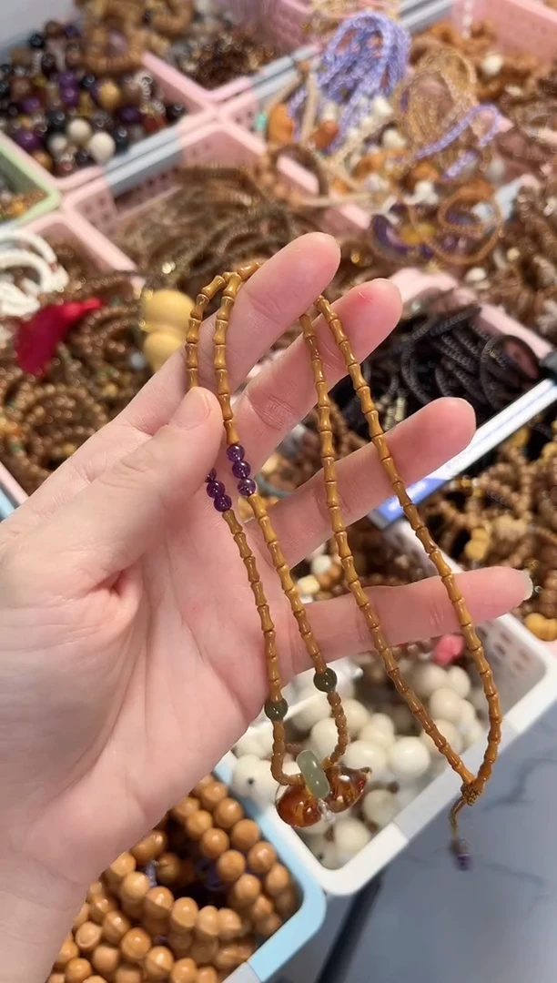 橄榄核无事牌橄榄核竹节搭配葫芦项链 5.5