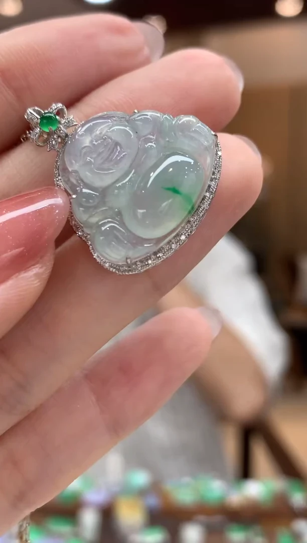 翡翠18K金镶嵌吊坠(不含链)佛公