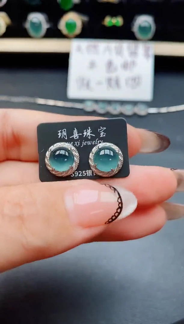 翡翠银S925镶嵌耳饰508550