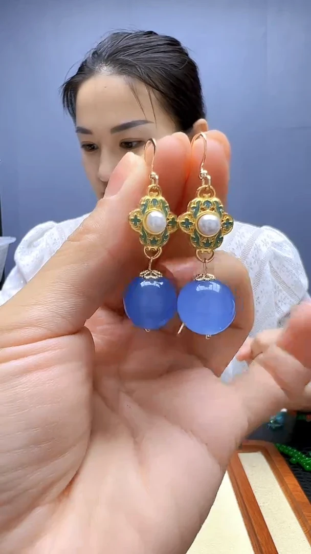 14K金镶嵌耳饰海蓝宝石随昔diy颈饰