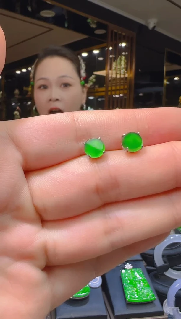 翡翠银S925镶嵌耳饰003（多样性发其一）