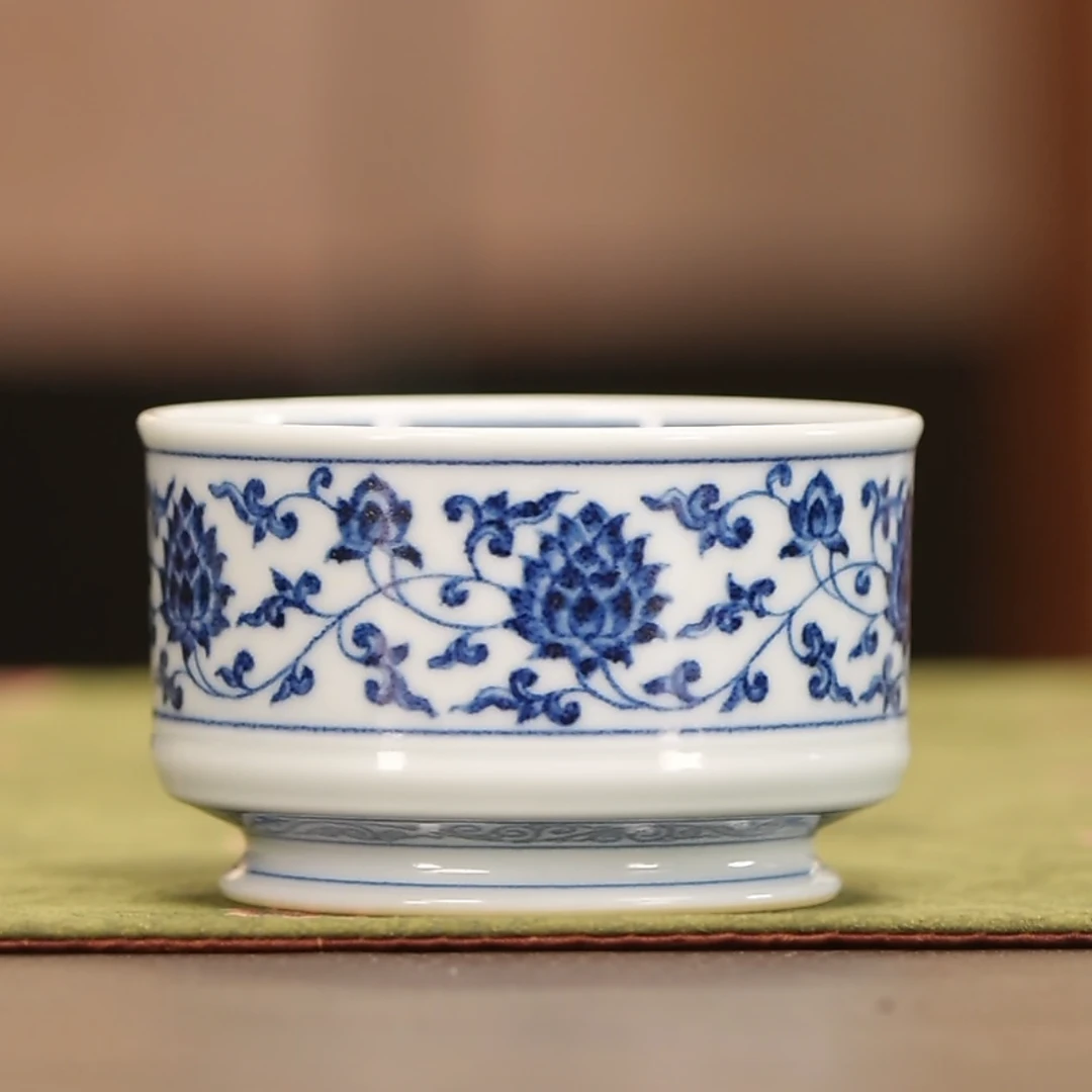 【小乔赏瓷】司陶坊柴窑青花满工直口杯stf222