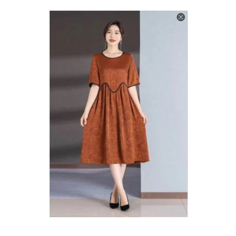 5-998-12新款时尚休闲连衣裙（咖米色）