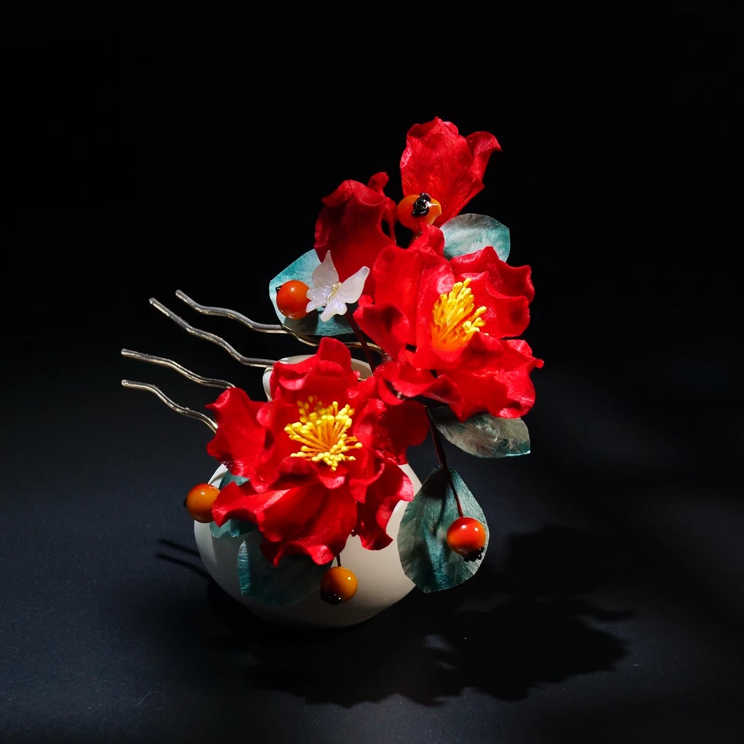 小师妹【海棠果】新款绒花发钗发梳新年喜庆簪娘手工超仙气