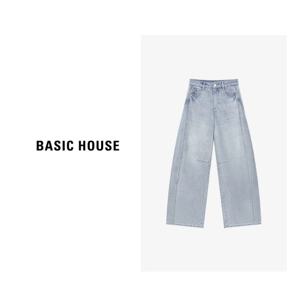 Basic House/百家好秋季新款丹宁风直筒显瘦牛仔裤-B0625B5DVI2