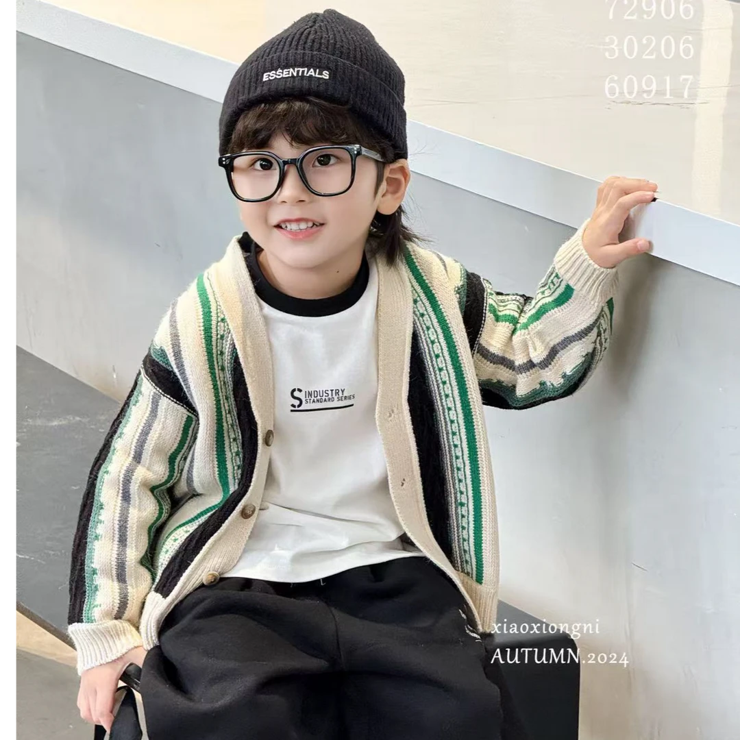 小熊妮儿童春秋开衫毛衣针织外套 72906 杏色