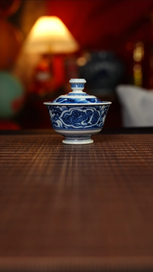 【闪购商品】杯元黛工坊 蓝底海马马蹄盖碗