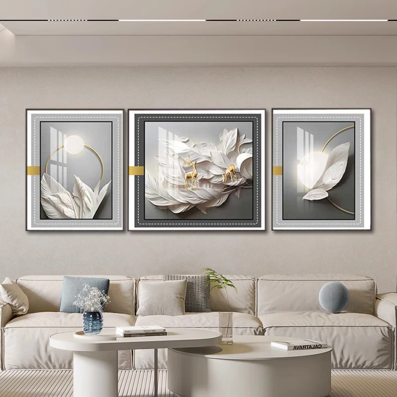 轻奢稳重花卉立体框中画高透钢化玻璃壁画客厅背景墙挂画【KZH-15】