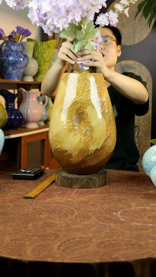 摆件景德镇手工琥珀色花瓶