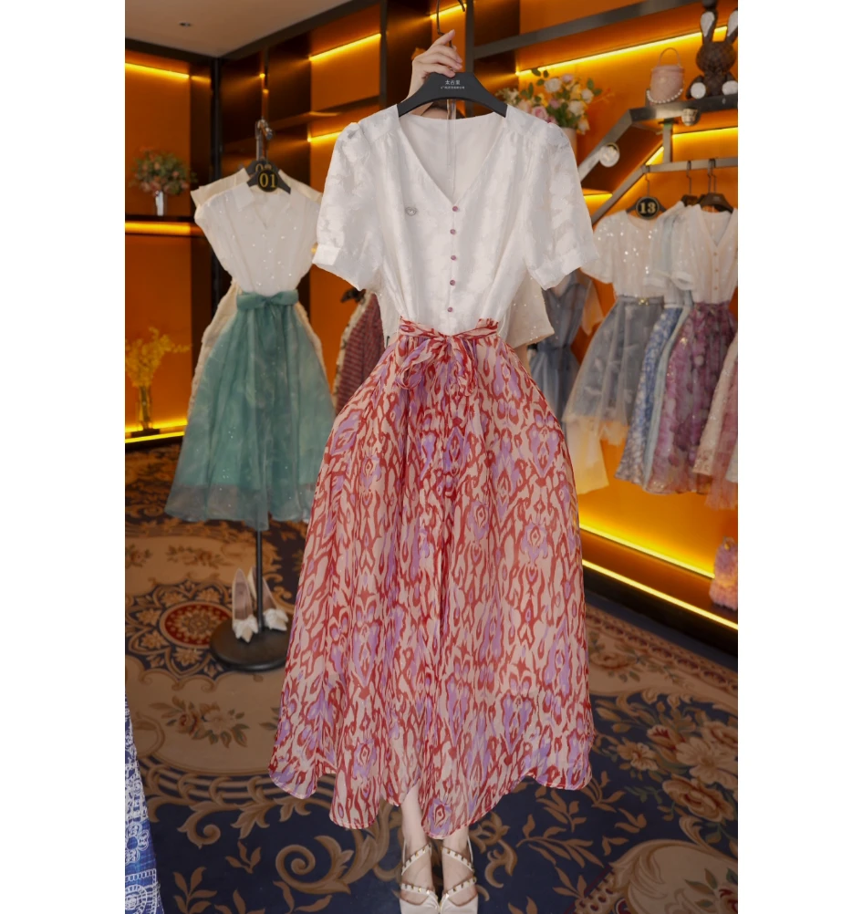 【vian专属】夏季短袖碎花设计师款气质显瘦百搭高级感连衣裙CO-331