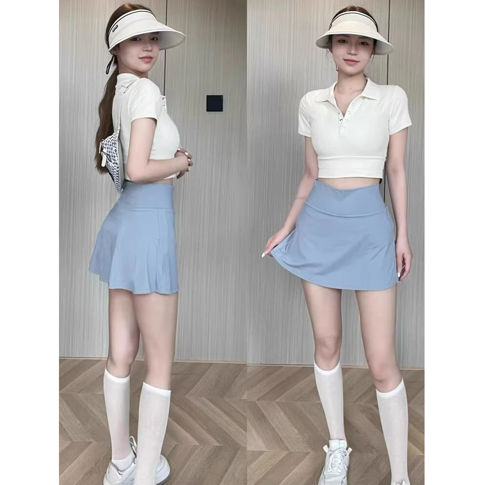 蓝色百褶网球裙穿搭夏日青春清纯半身裙瑜伽裙2025新款夏季套装