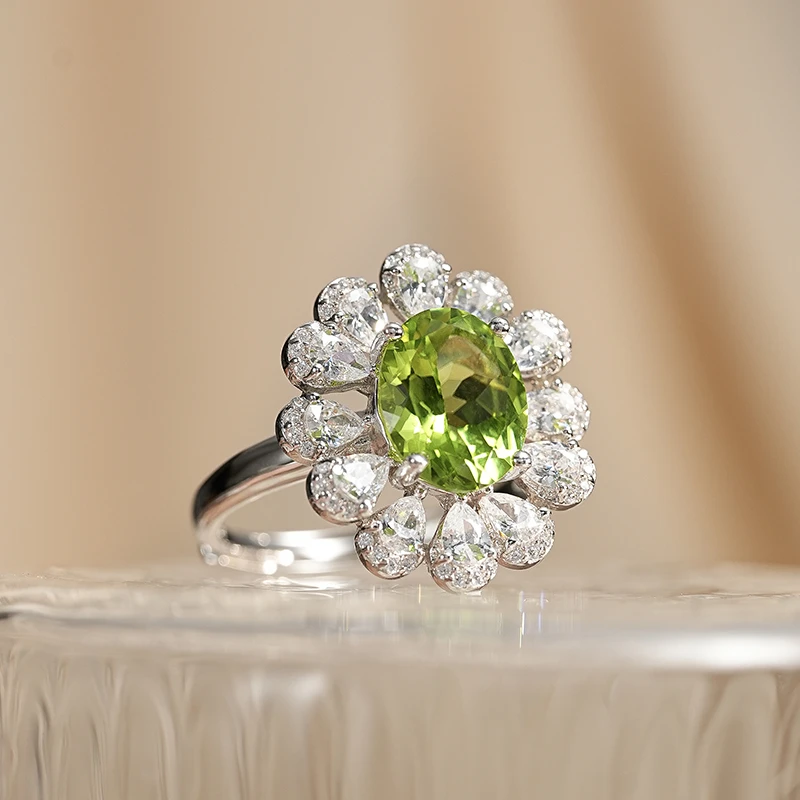 S925银橄榄石戒指绿色时尚气质