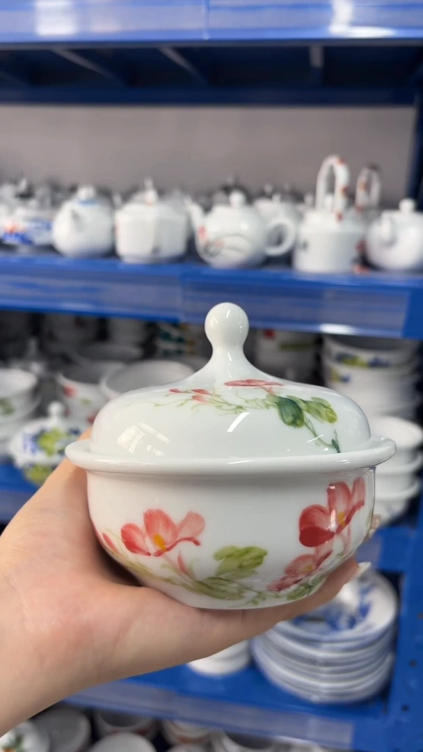 瓷片景德镇高温陶瓷食品级手绘釉中彩-炖盅