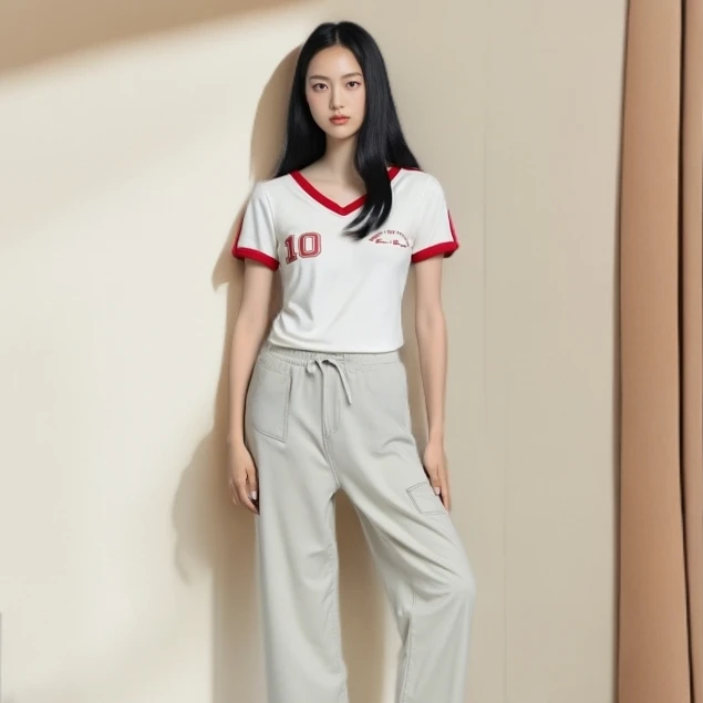 美式V领运动风短袖t恤女夏季新款辣妹时尚修身设计感撞色短款上衣