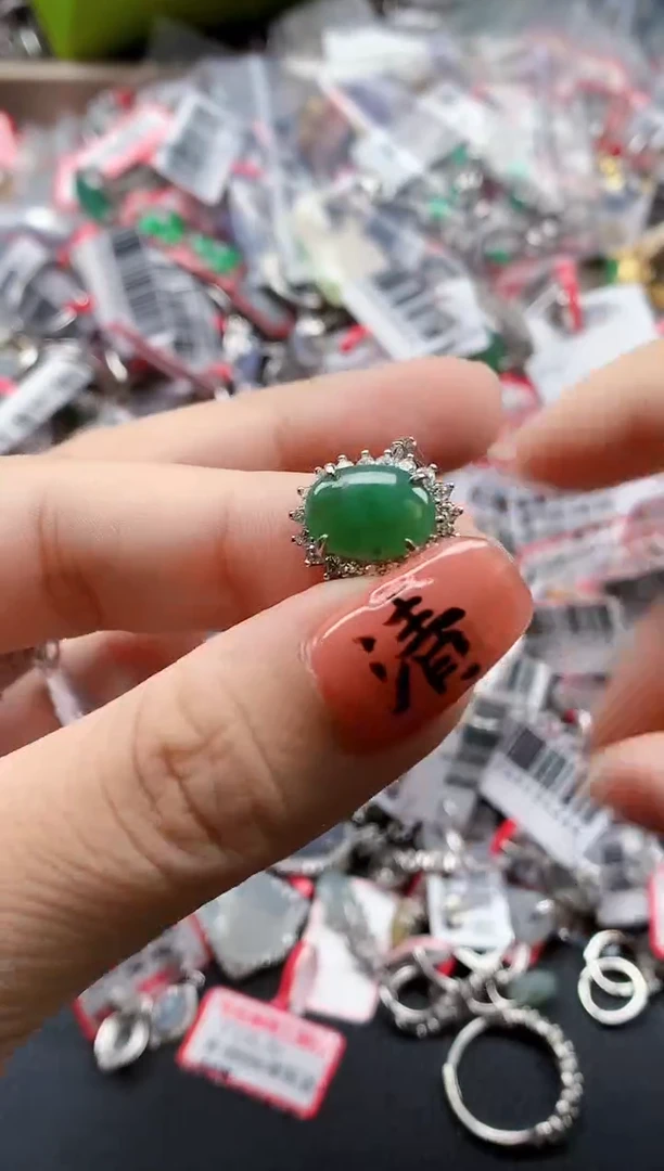 银S925镶嵌戒指翡翠天然A货缅甸翡翠