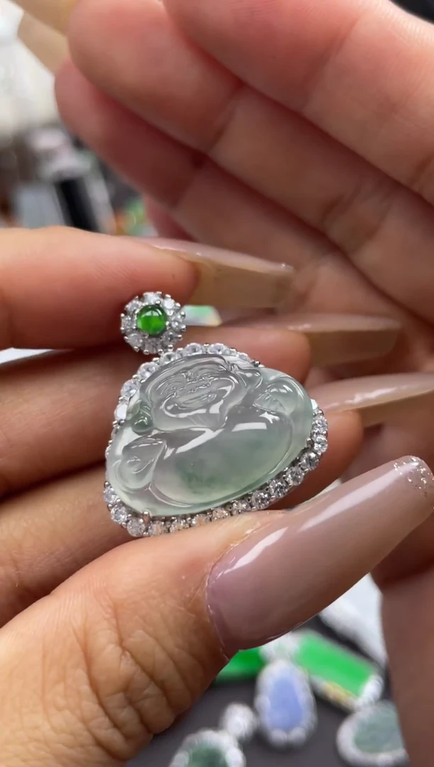 吊坠(不含链)银S925镶嵌翡翠吊坠