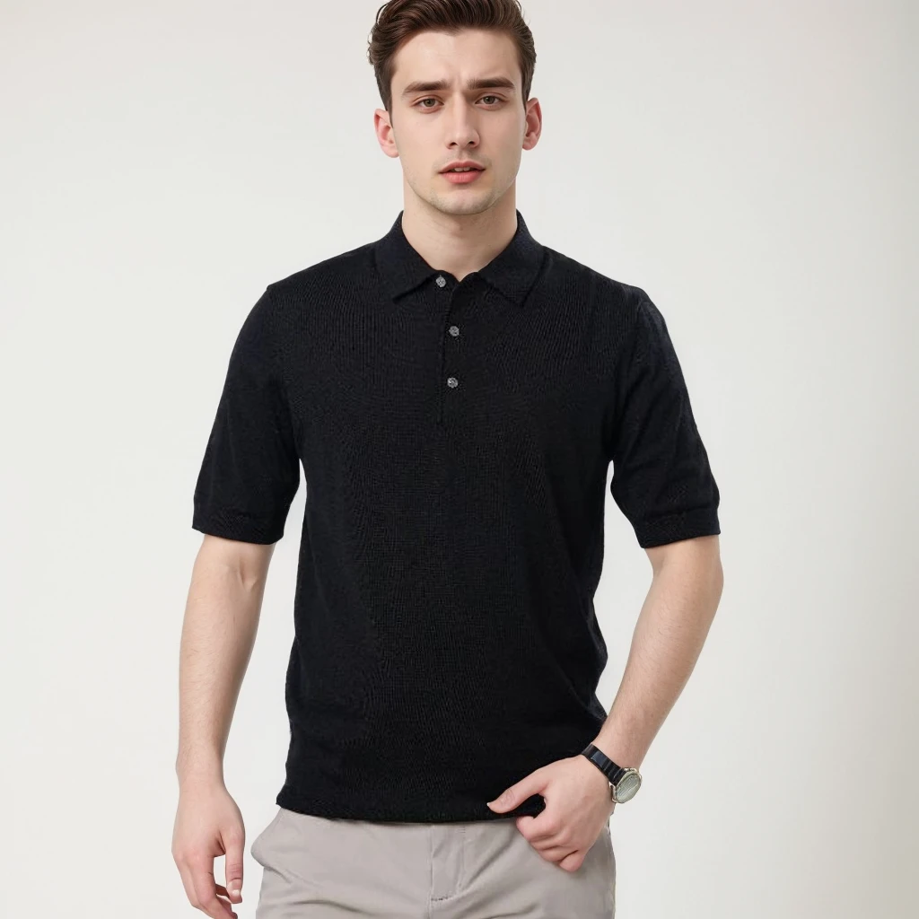 HM165 男装针织舒适polo商务Polo衫夏季短袖薄款男修身型提花