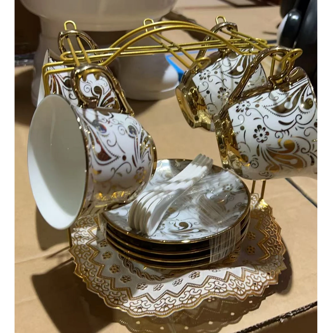 家用高级镀金边欧式创意家用茶具陶瓷马克杯英式咖啡杯碟架套装