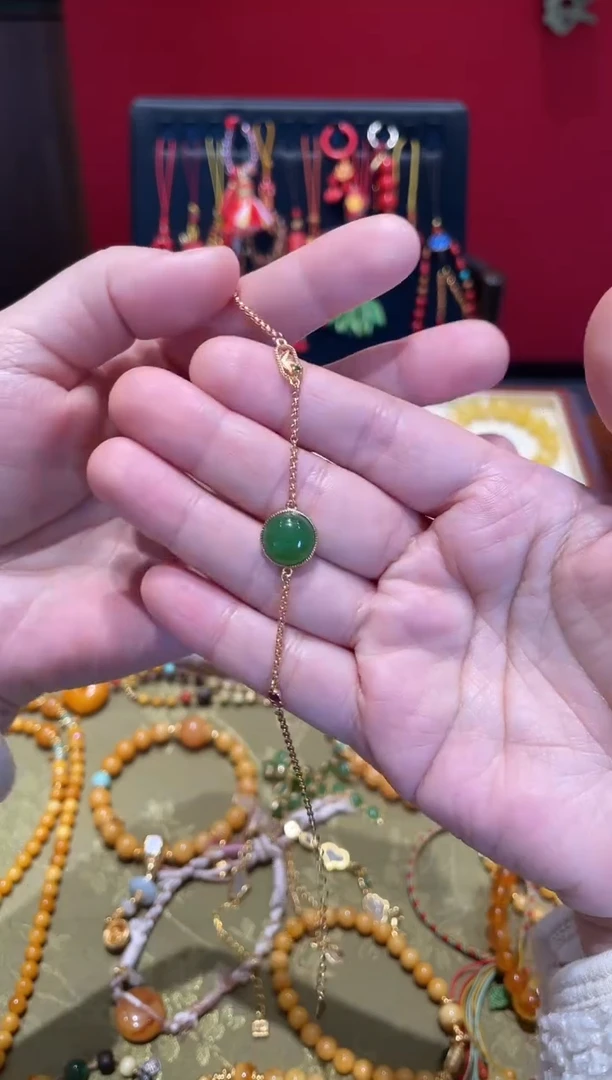 颈饰银S925镀金镶嵌和田玉手链