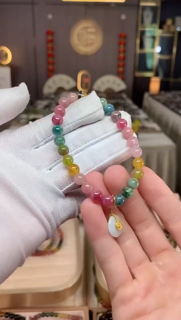 未镶嵌老矿碧玺彩虹单圈手串7mm+碧玺xion多样性发一条