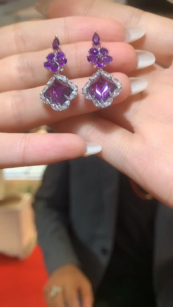银S925镶嵌耳饰紫晶【宝石世家严选】