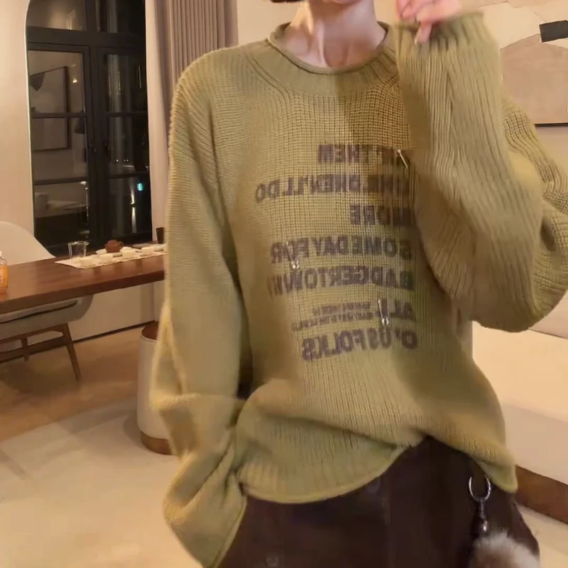2025秋冬设计感回形针字母毛衣韩系新款圆领套头针织衫LK2507992