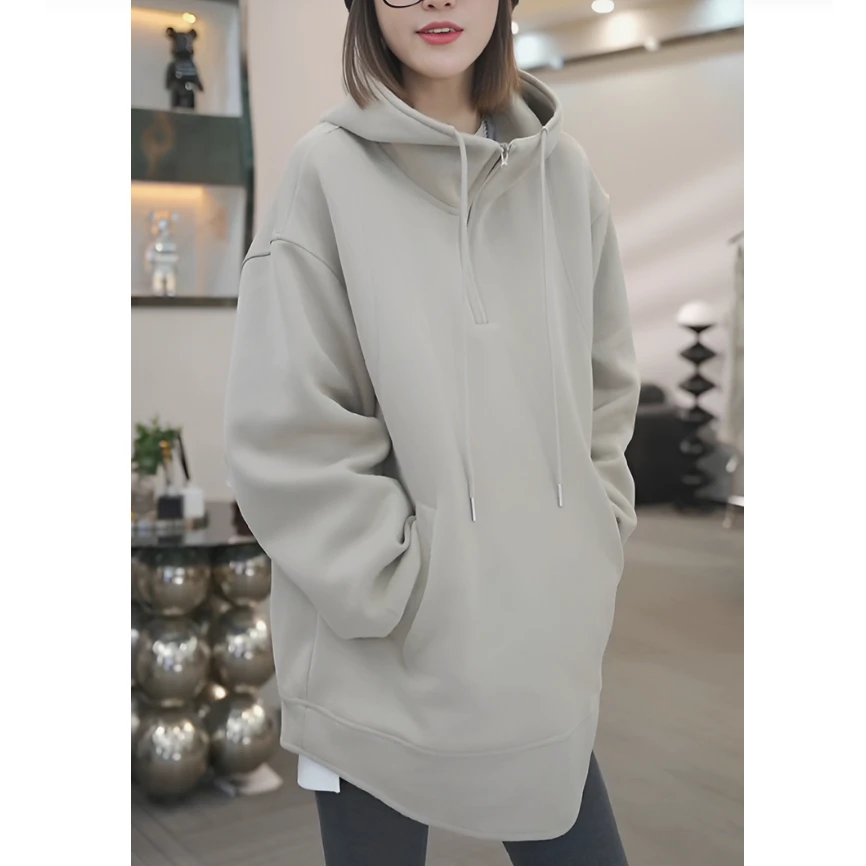 欧货2025新款慵懒风拉链套头上衣大码宽松加厚百搭连帽卫衣女秋冬