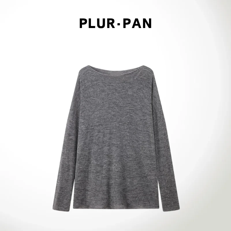 PLUR·PAN高级感纯色一字肩百搭长袖针织衫 376