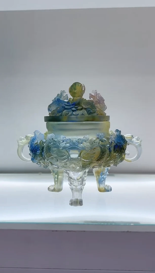 手工艺品琉璃古法琉璃九龙香炉