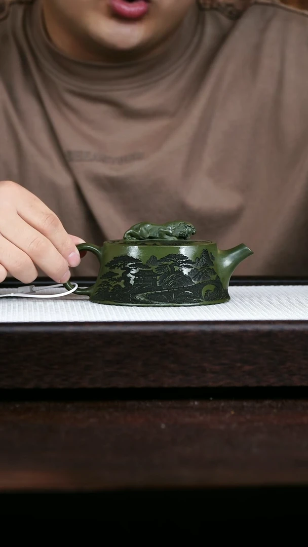 茶壶紫砂绿泥卧虎藏龙270cc
