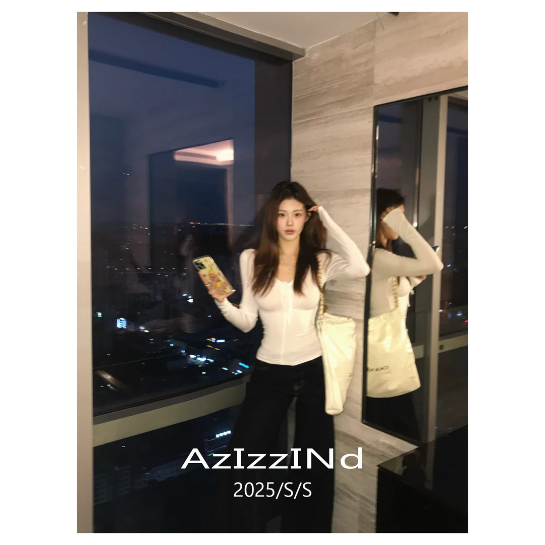 AzlzzlNd玉玉/纯欲辣妹白色小众设计师长袖T恤/Nd0010