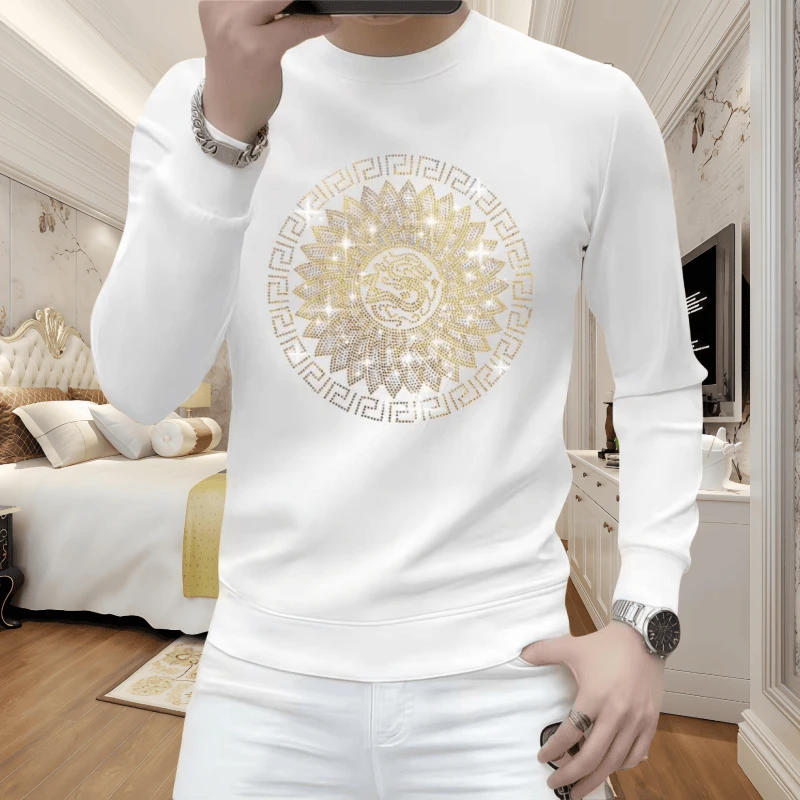 男士长袖卫衣百搭时尚潮流修身圆领休闲秋冬季套头帅气打底衫外套