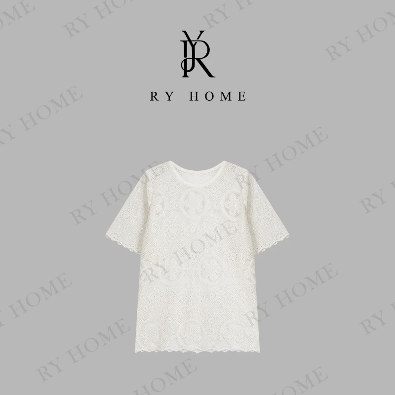 【容雨RYHOME】欧若风气质蕾丝镂空时尚短袖T恤251T1931