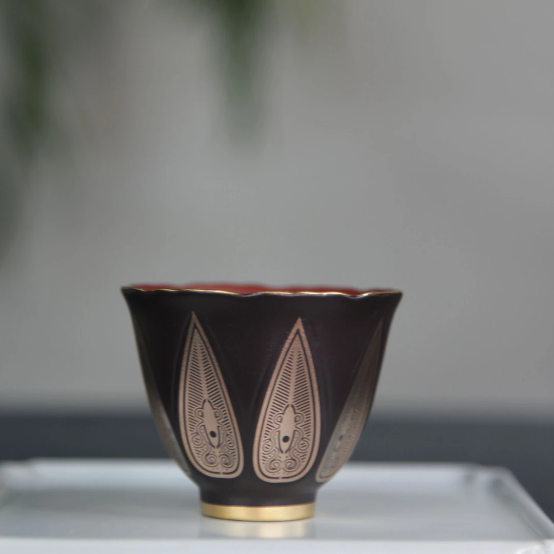 赏砂 |紫砂 粉浆描金 主人杯 100ml