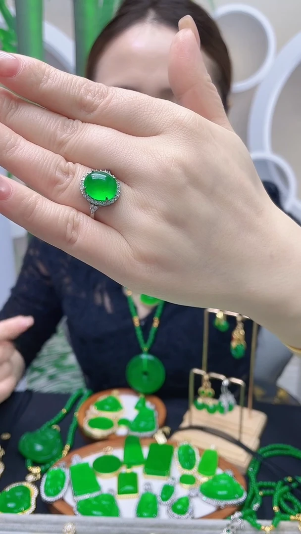 银S925镶嵌戒指翡翠J01