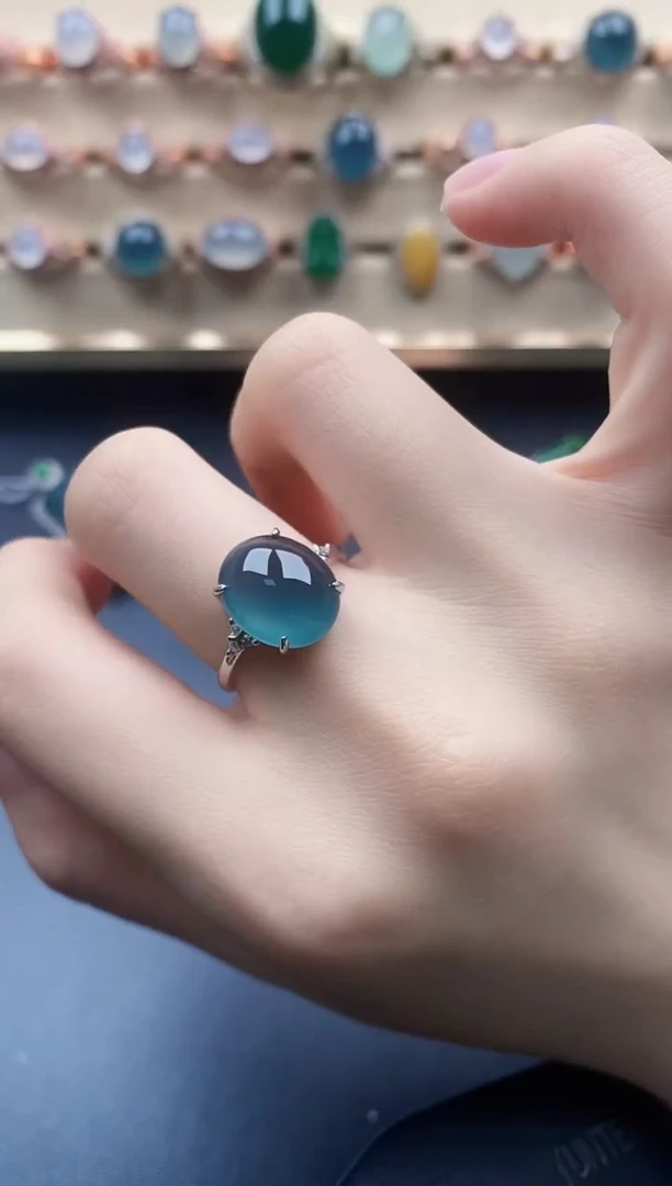 翡翠戒指银S925镶嵌一物一证一礼盒