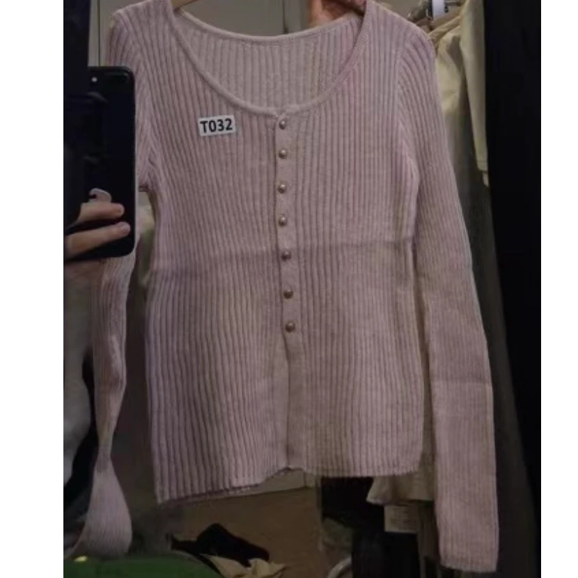 fl122粉色金扣开衫