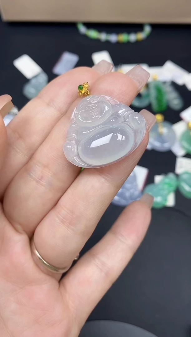 吊坠(不含链)18K金镶嵌翡翠佛公18K金扣镶嵌@@CMT