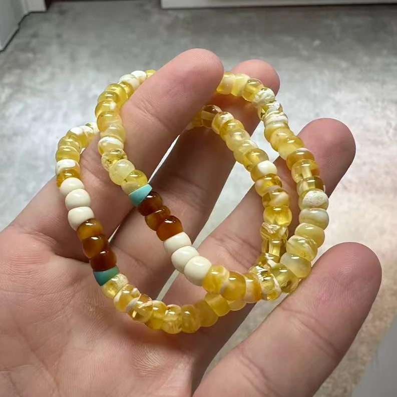 【壹芳珠宝】天然原矿沁色蜜蜡精工大肠手串6mm(多样性发货一件)