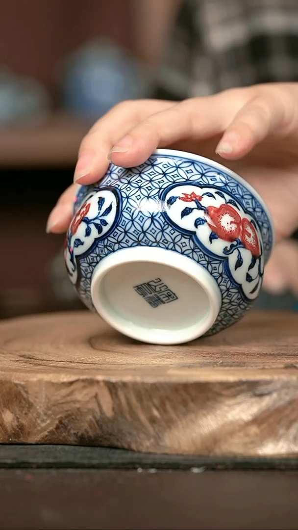 手绘手绘高温现代瓷 气   三多矮炉杯100c