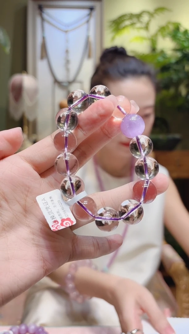 【闪购商品】水晶手串未镶嵌紫锂辉顶珠白水晶手串14.1