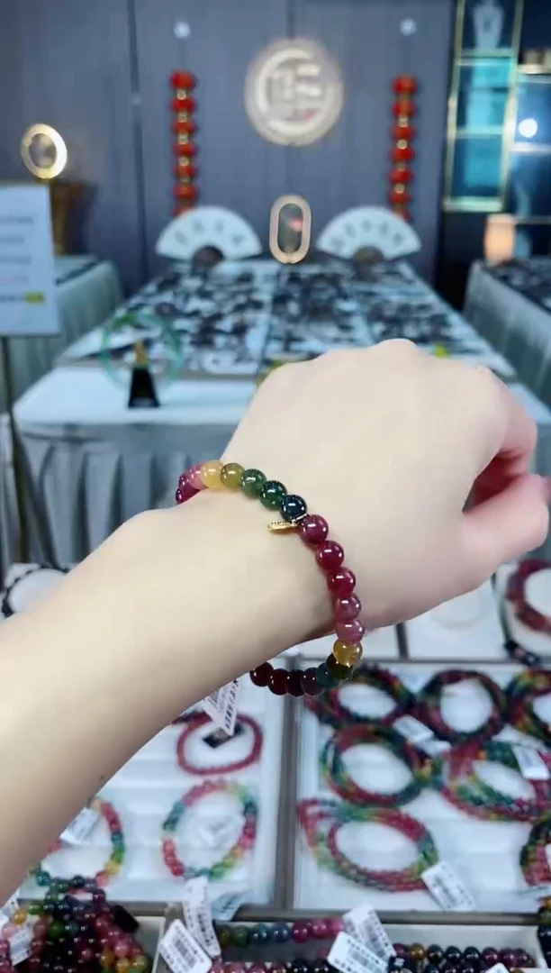 未镶嵌老矿碧玺色标彩虹油料单圈手串6mm+碧玺hon多样性发货一条