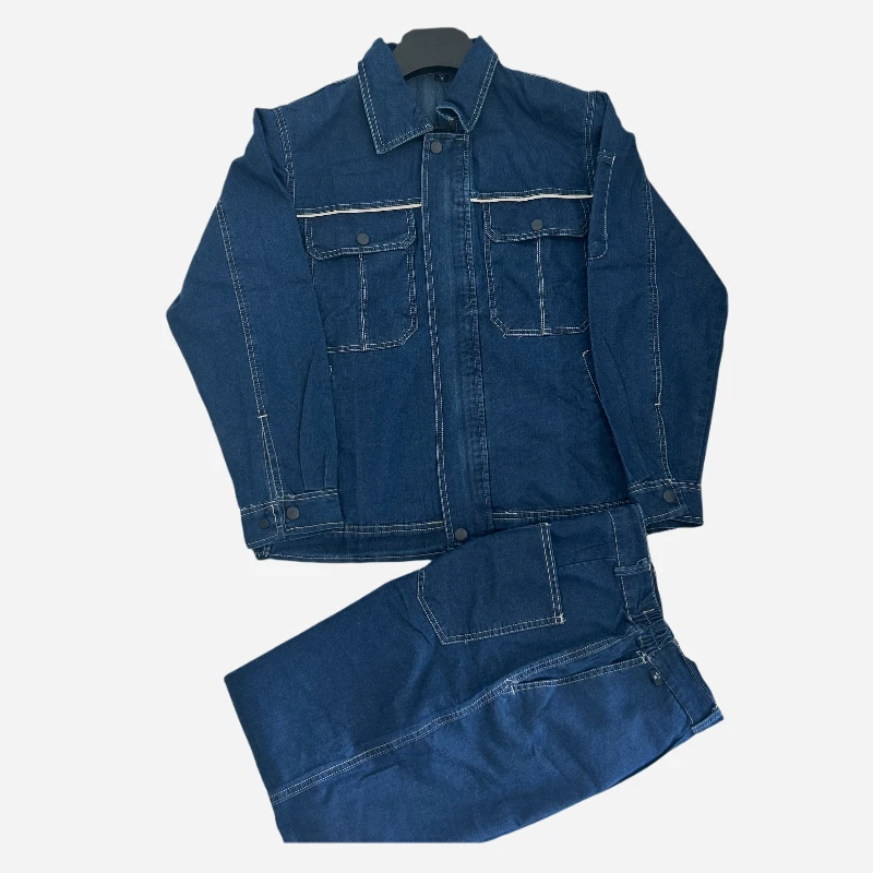 夏季薄款牛仔纯棉工作服焊工服高品质工装套装耐磨耐烫时尚劳保服