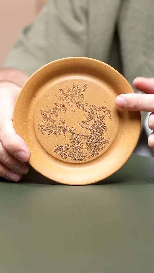 紫砂茶宠茶宠-刻山水盘