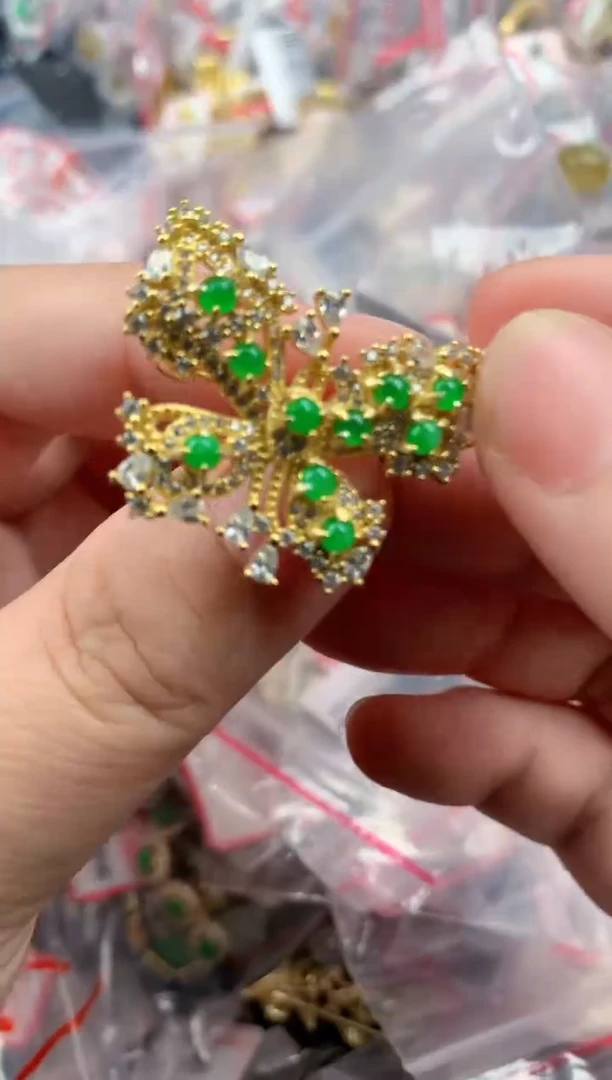 银S925镶嵌戒指翡翠222    1