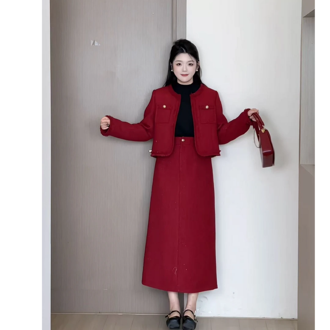 【轻奢呢语】冬季大码胖MM小香风富家千金敬酒服回门两件套DM33278