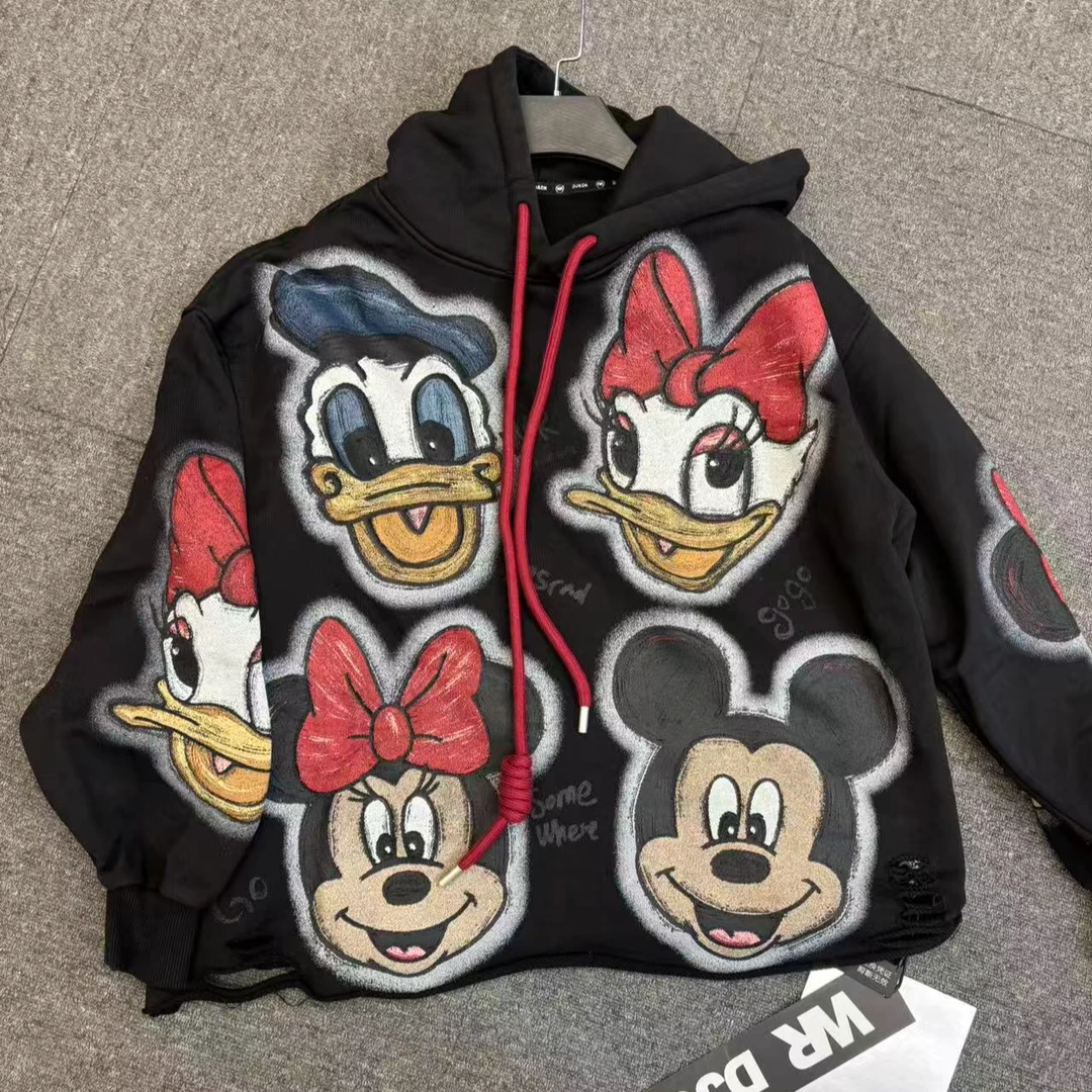 圈圈棉街头风厚款连帽学院风刺绣卫衣做旧印花重工加厚