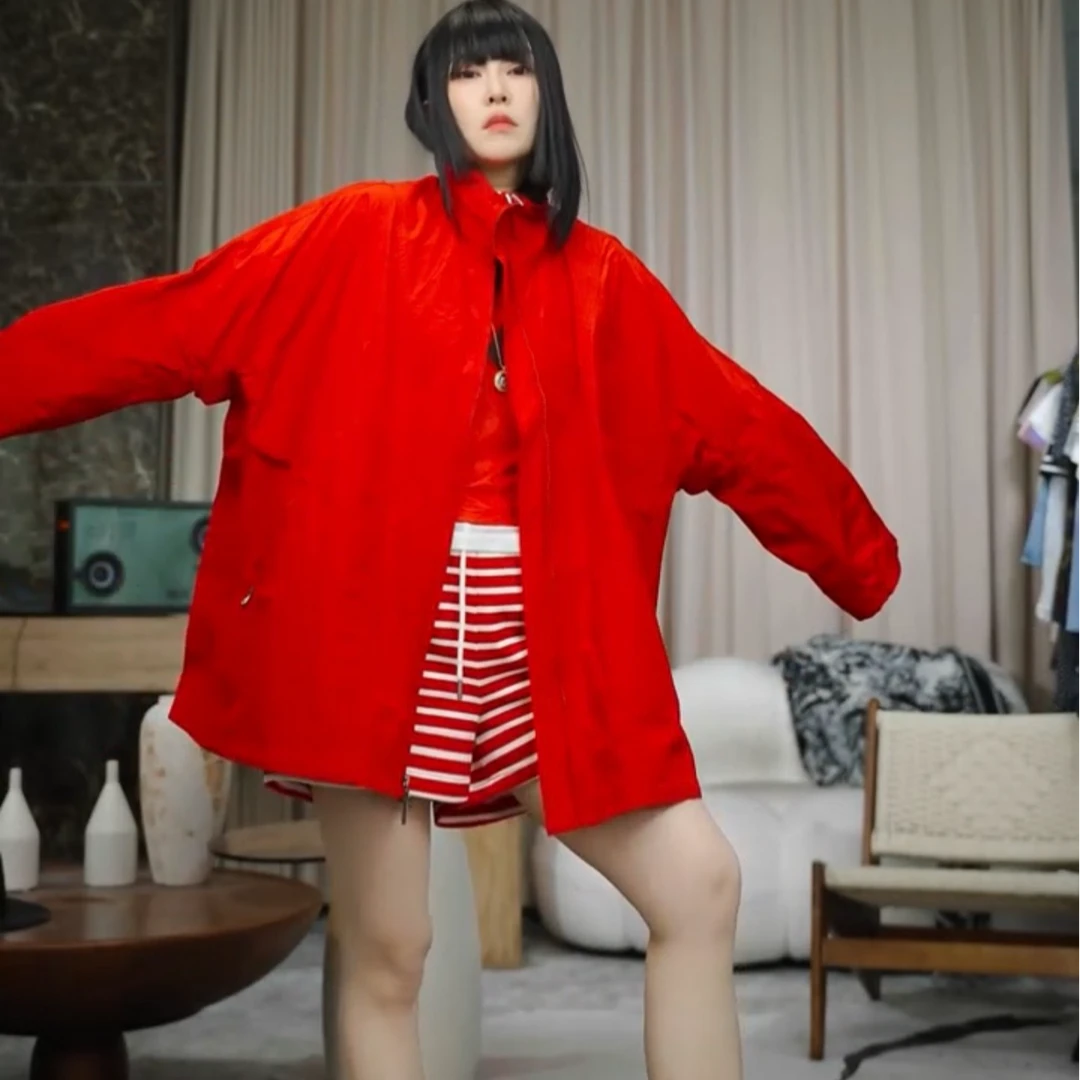 infobyfive福利夏季新款拉链长袖宽松纯色立领防晒外套NF0503096