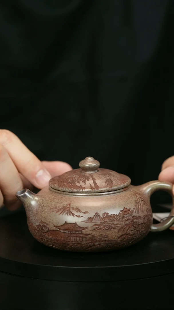 茶壶紫砂跨***徐H1983蒋静明柴烧刻绘寒江